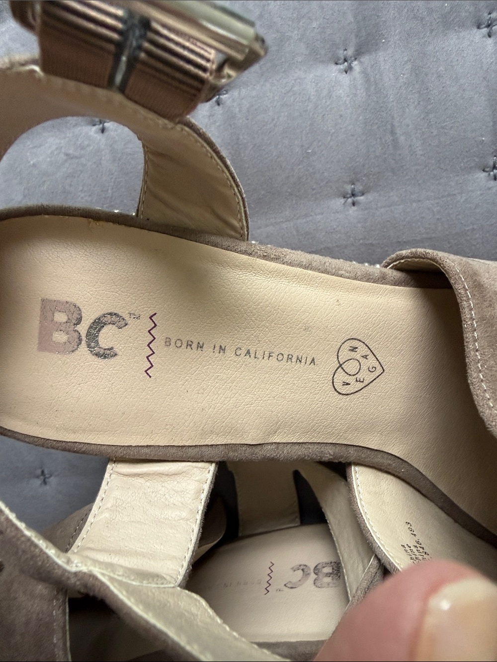 BC Footwear Taupe Suede Block Heel Sandals Vegan